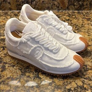White Textured Loewe Dupe Sneakers